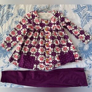 SweetHoney leggings set, purple pink floral, long sleeve, size 5